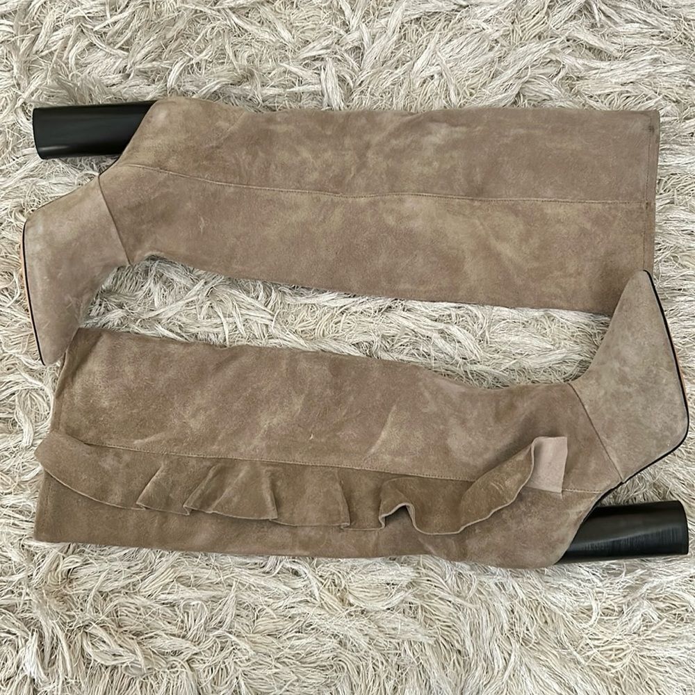 NIB IRO Cidravol Ruffle-Trim Suede Slouchy Knee-High Boots in Taupe $760 size 36 - Picture 9 of 14